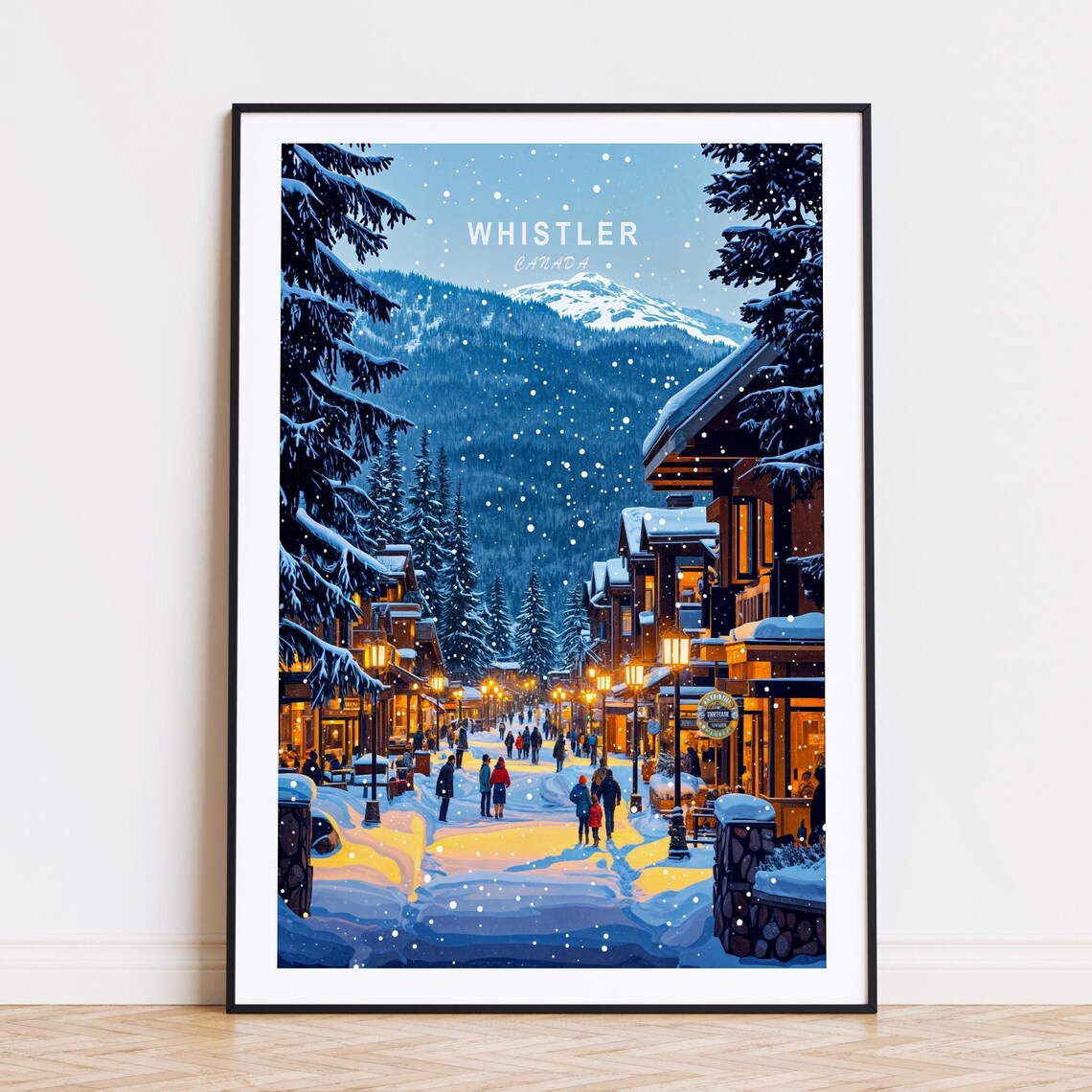 Whistler Canada Snowy Alpine Village Street Winter Lights Poster