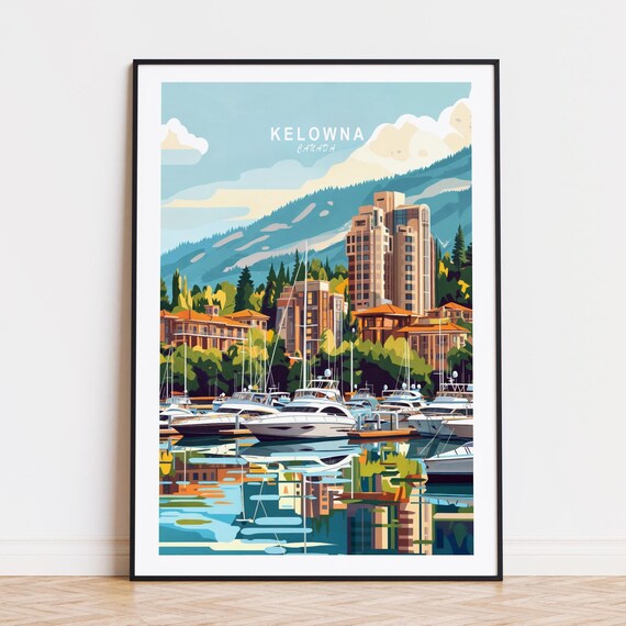 Kelowna Canada Lakeside Marina And City Towers Mountain Poster