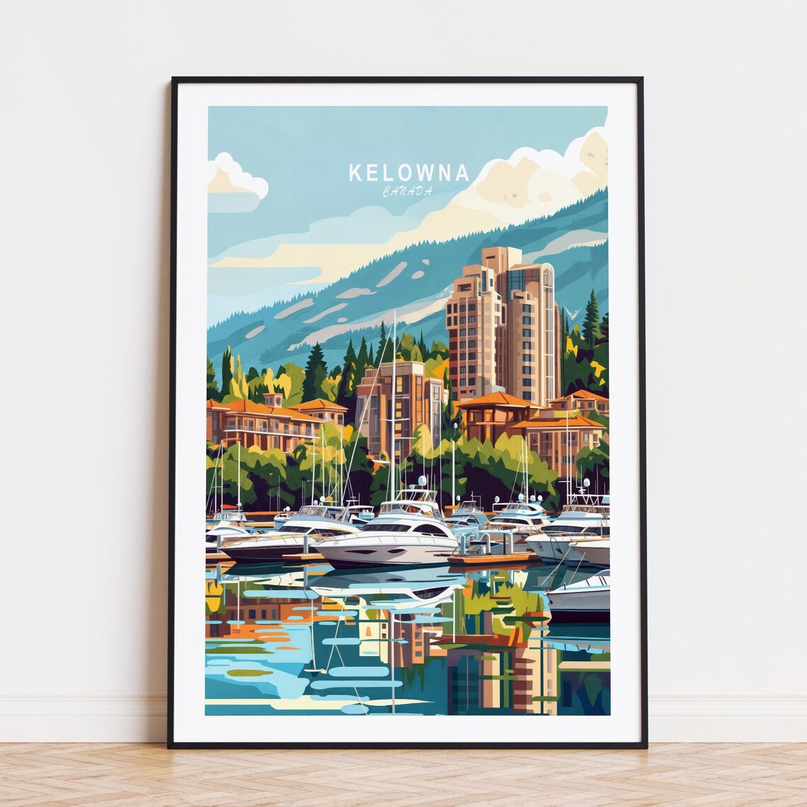 Kelowna Canada Lakeside Marina And City Towers Mountain Poster