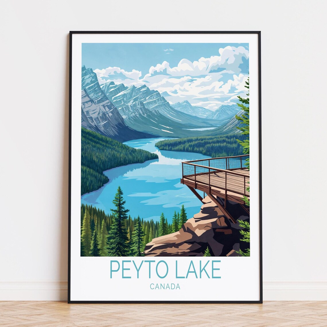 Peyto Lake Canada Turquoise Wolf Head Lake Viewing Deck Travel Poster