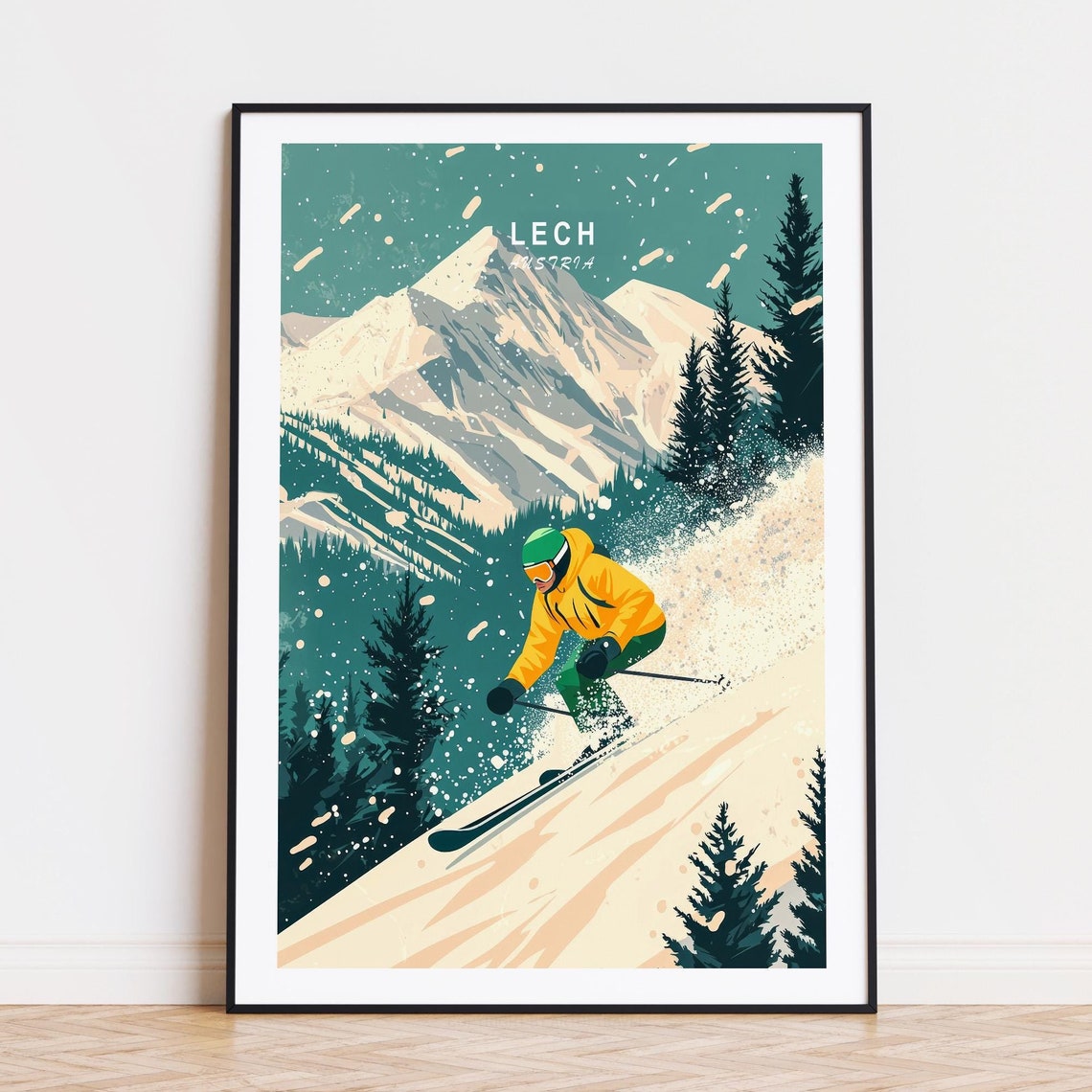 Lech Austria Downhill Skier Powder Snow Mountain Peak Poster