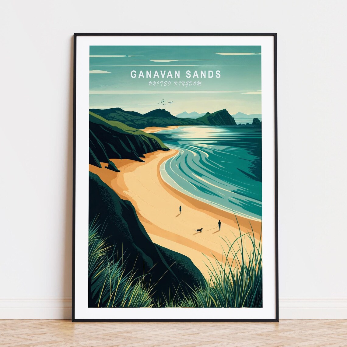 Ganavan Sands United Kingdom Golden Beach Sunset Walkers Dog Poster