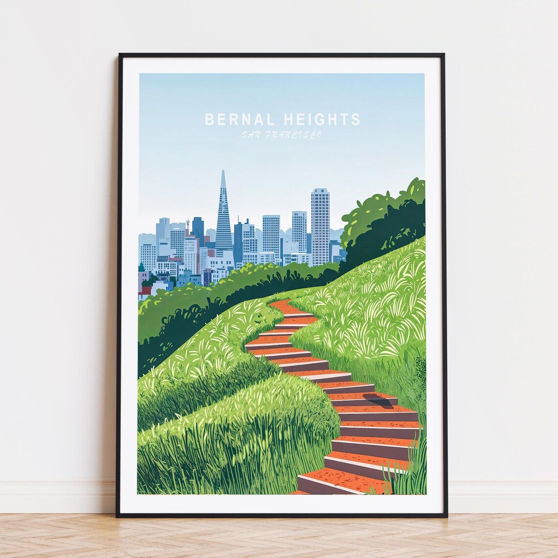 Bernal Heights San Francisco Hill Skyline Step Trail Travel Poster