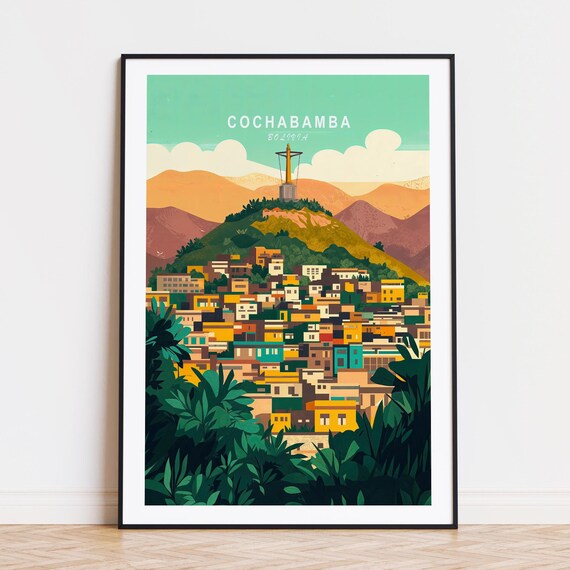 Cochabamba Bolivia City View Cristo Monument Hill Travel Wall Art