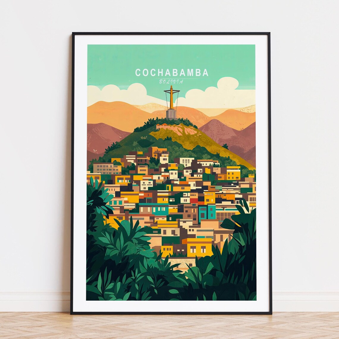 Cochabamba Bolivia City View Cristo Monument Hill Travel Wall Art