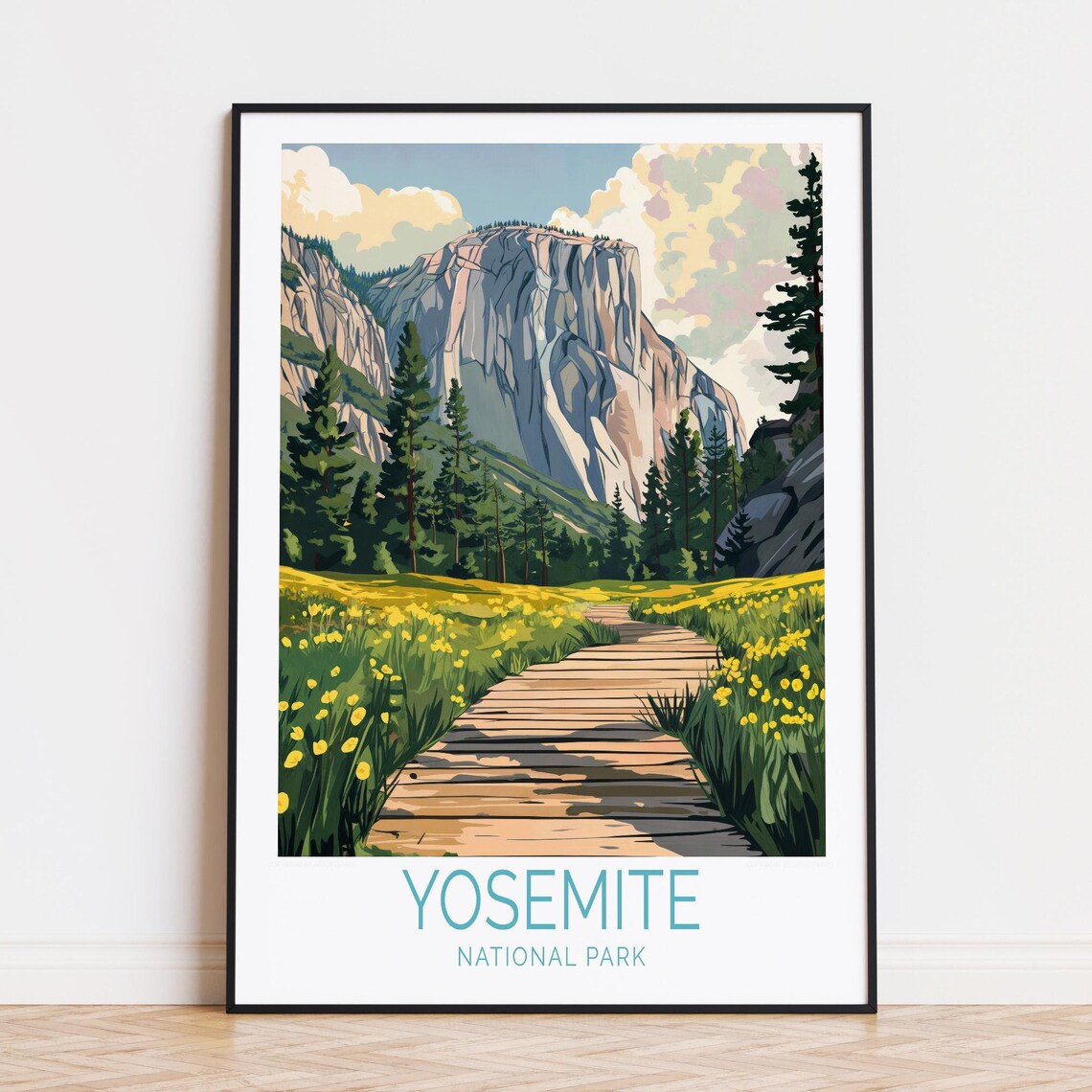 Yosemite National Park Meadow Boardwalk Granite Cliff Wildflowers Poster