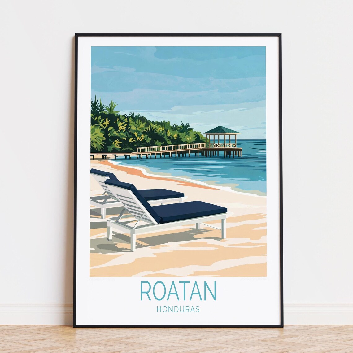 Roatan Honduras Travel Poster Caribbean Wall Art Print Birthday Present Custom Home Decor