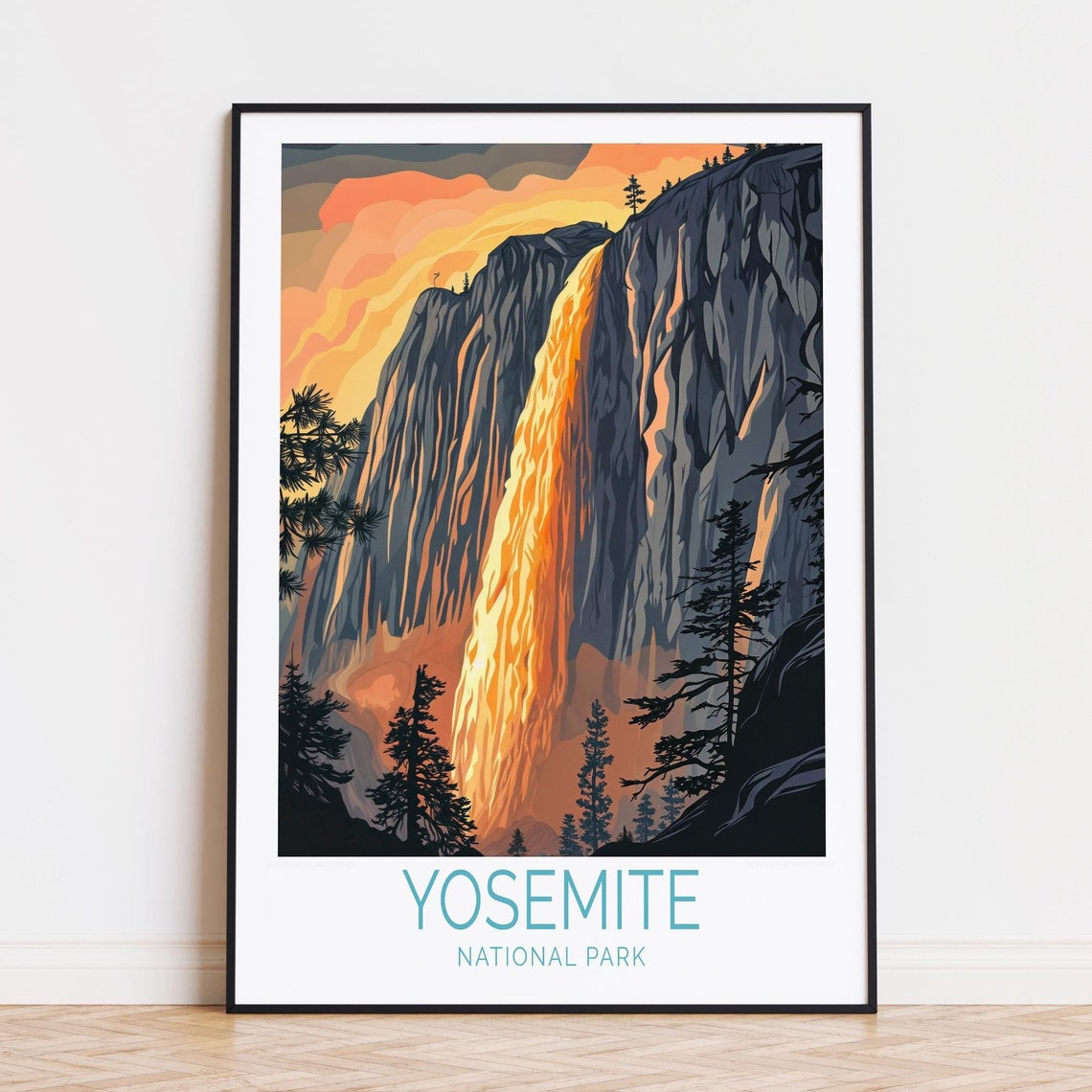 Yosemite National Park Firefall Glowing Waterfall Sunset Travel Poster