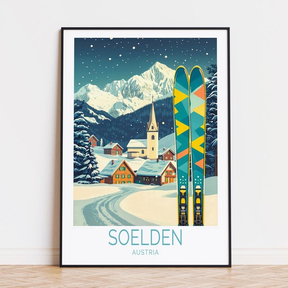 Soelden Austria Travel Poster Wall Art Ski Area Print Birthday Gifts Custom Home Decor