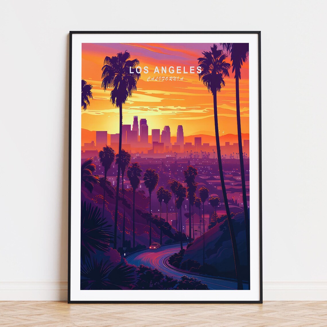 Los Angeles California Sunset Skyline Palm Silhouette Travel Poster