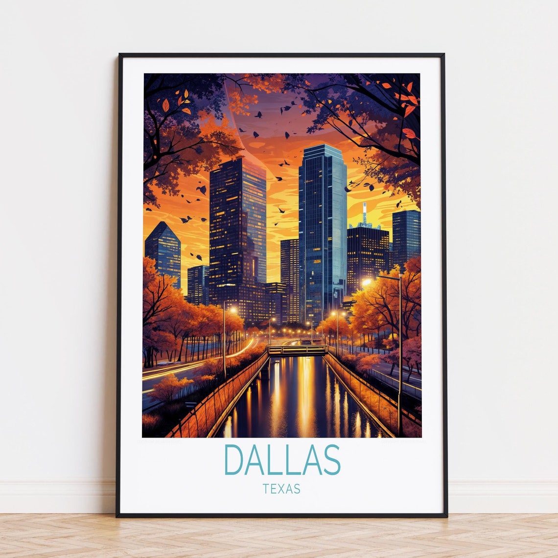 Dallas Texas Downtown Skyline Autumn Sunset City Lights Poster