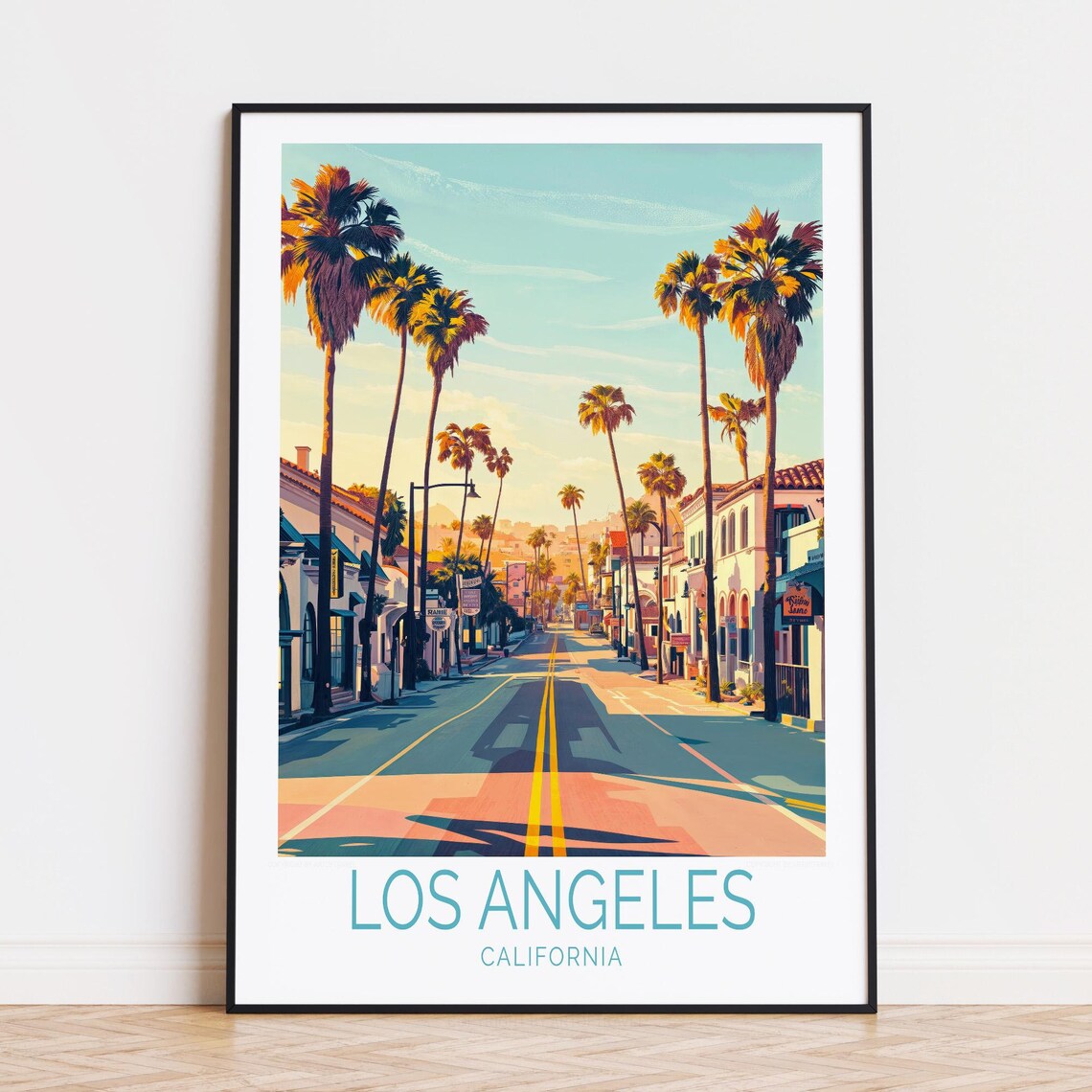 Los Angeles California Sunset Palm Street Vintage Travel Poster
