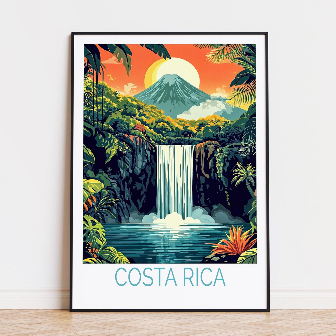 Costa Rica Travel Poster Central America Wall Art Sunset Print Wedding Present Custom Home Decor