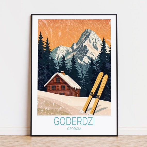 Goderdzi Travel Poster Georgia Wall Art Ski Resort Print Custom Housewarming Gifts Birthday Present