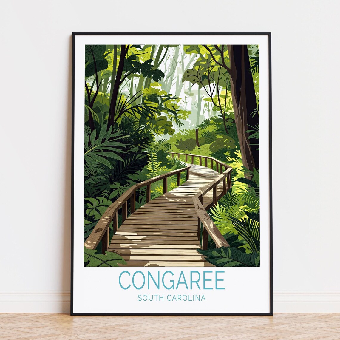 Congaree South Carolina Boardwalk Forest Swamp Vintage Travel Poster