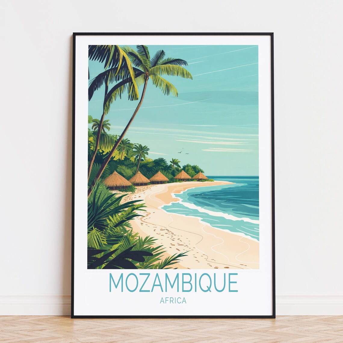 Mozambique Africa Tropical Palm Beach Huts Turquoise Shore Art Poster
