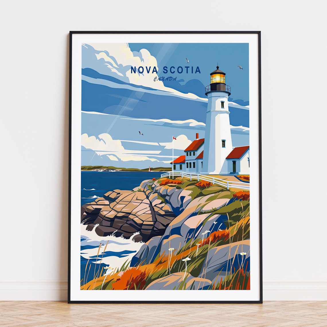 Nova Scotia Canada Lighthouse Rocky Cliffs Ocean Coast Poster