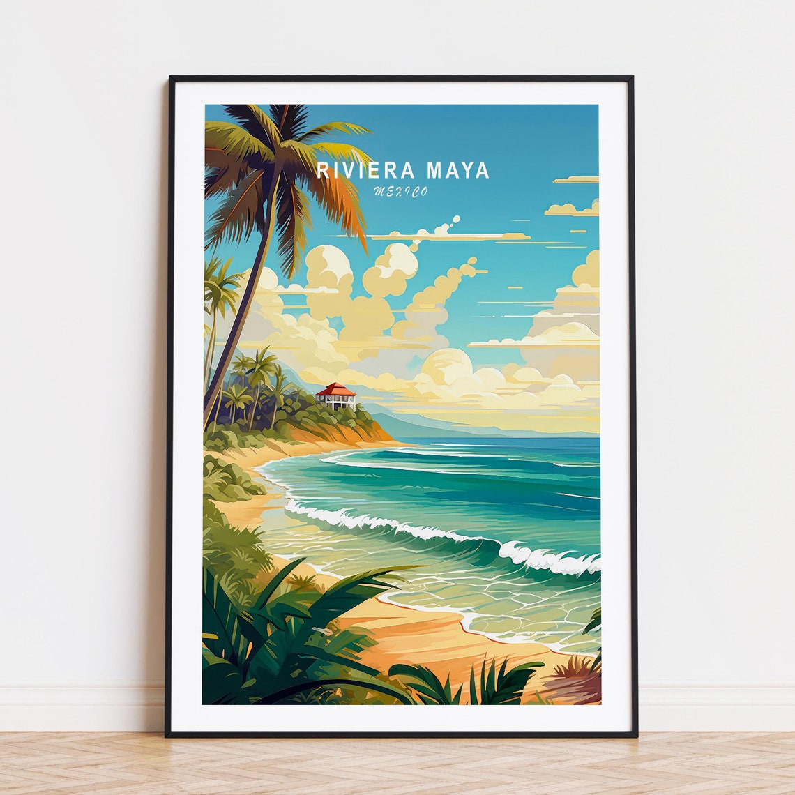 Riviera Maya Mexico Tropical Palm Beach Waves And Cliffs Poster