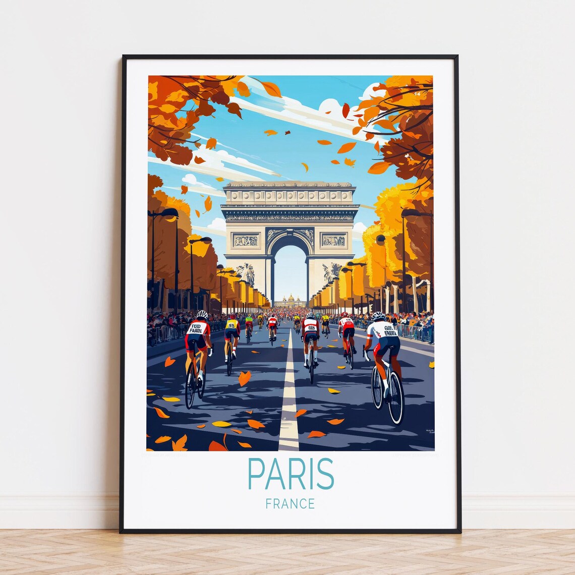 Paris France Arc de Triomphe Autumn Cycling Race Scene Poster
