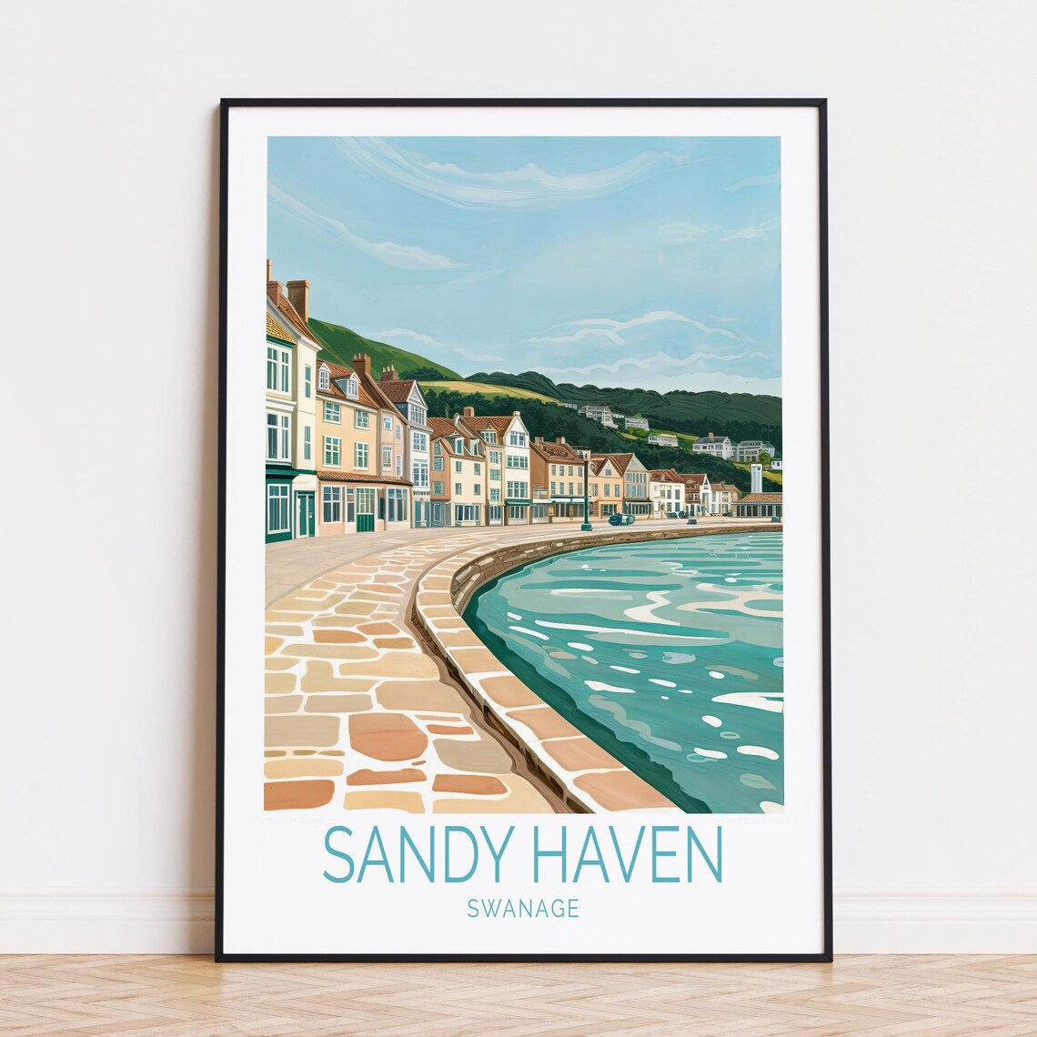 Sandy Haven Swanage England Coastal Town Seawall Promenade Sea Poster