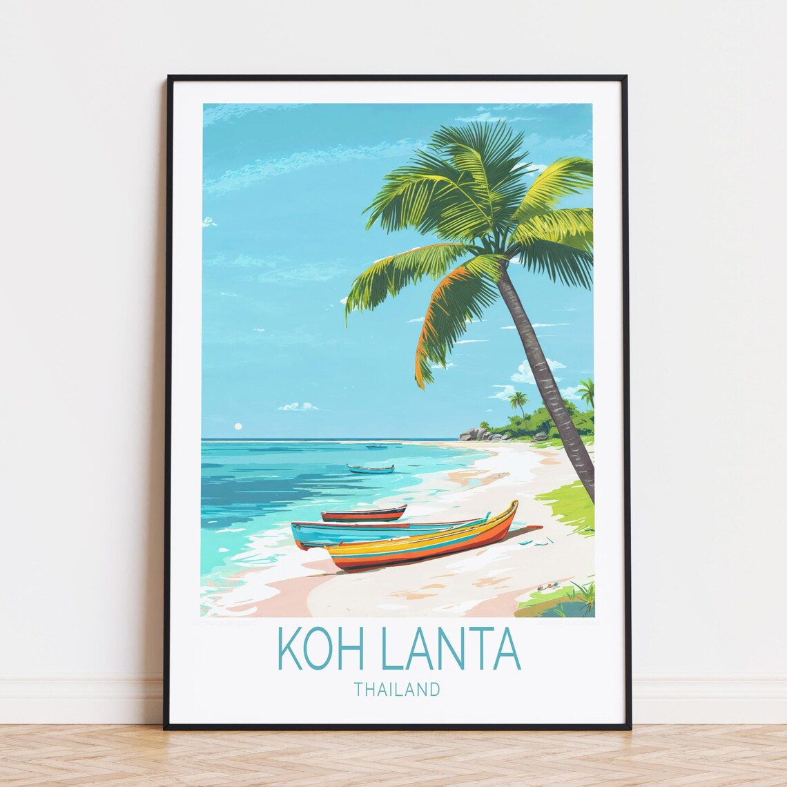 Koh Lanta Thailand Tropical Beach Longtail Boats Palm Paradise Poster