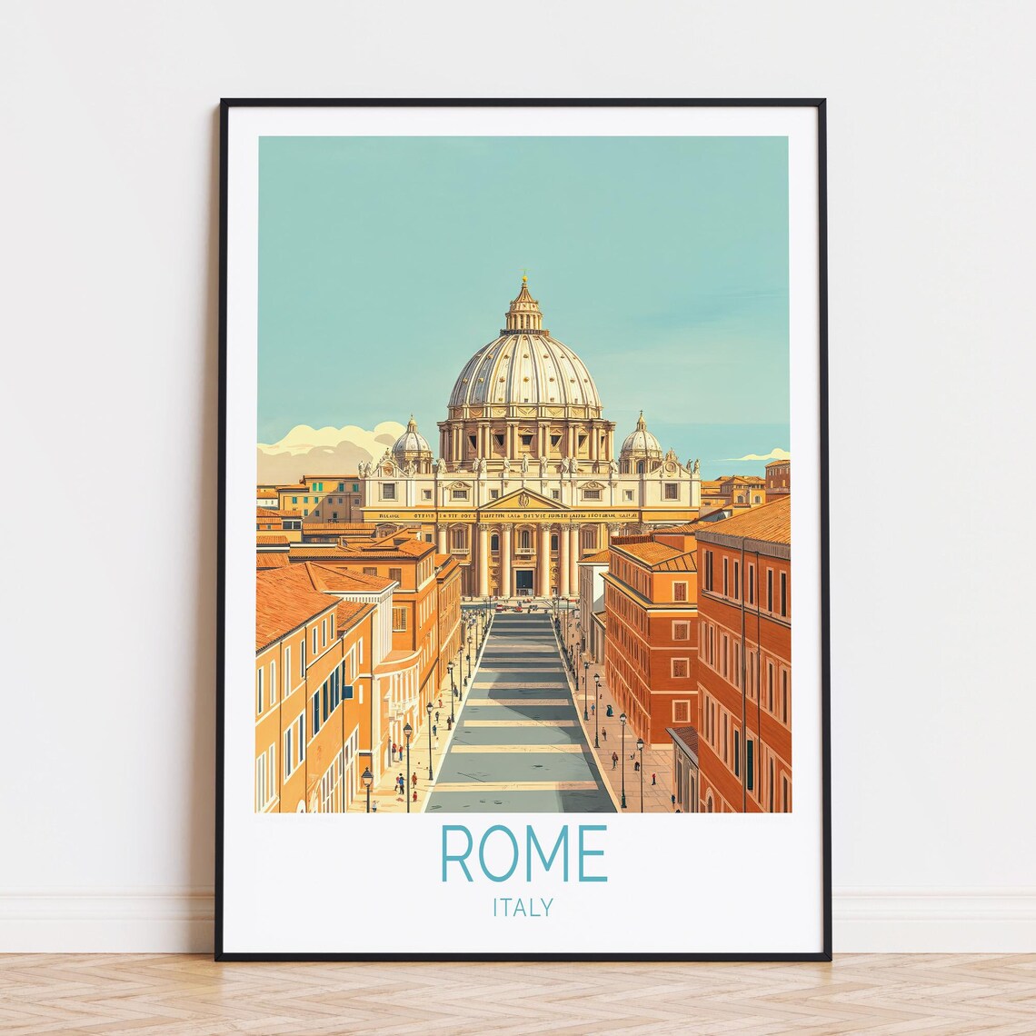 Rome Italy Saint Peters Basilica Grand Avenue Vintage Travel Poster