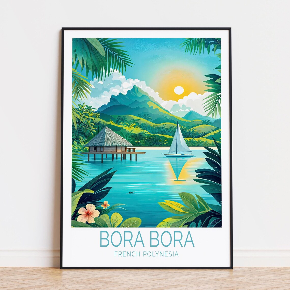 Bora Bora French Polynesia Overwater Bungalow Lagoon Sunset Poster
