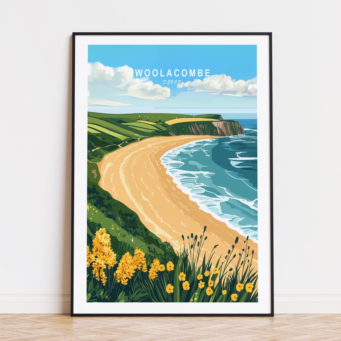 Woolacombe Devon England Beach Golden Cliffs Turquoise Poster