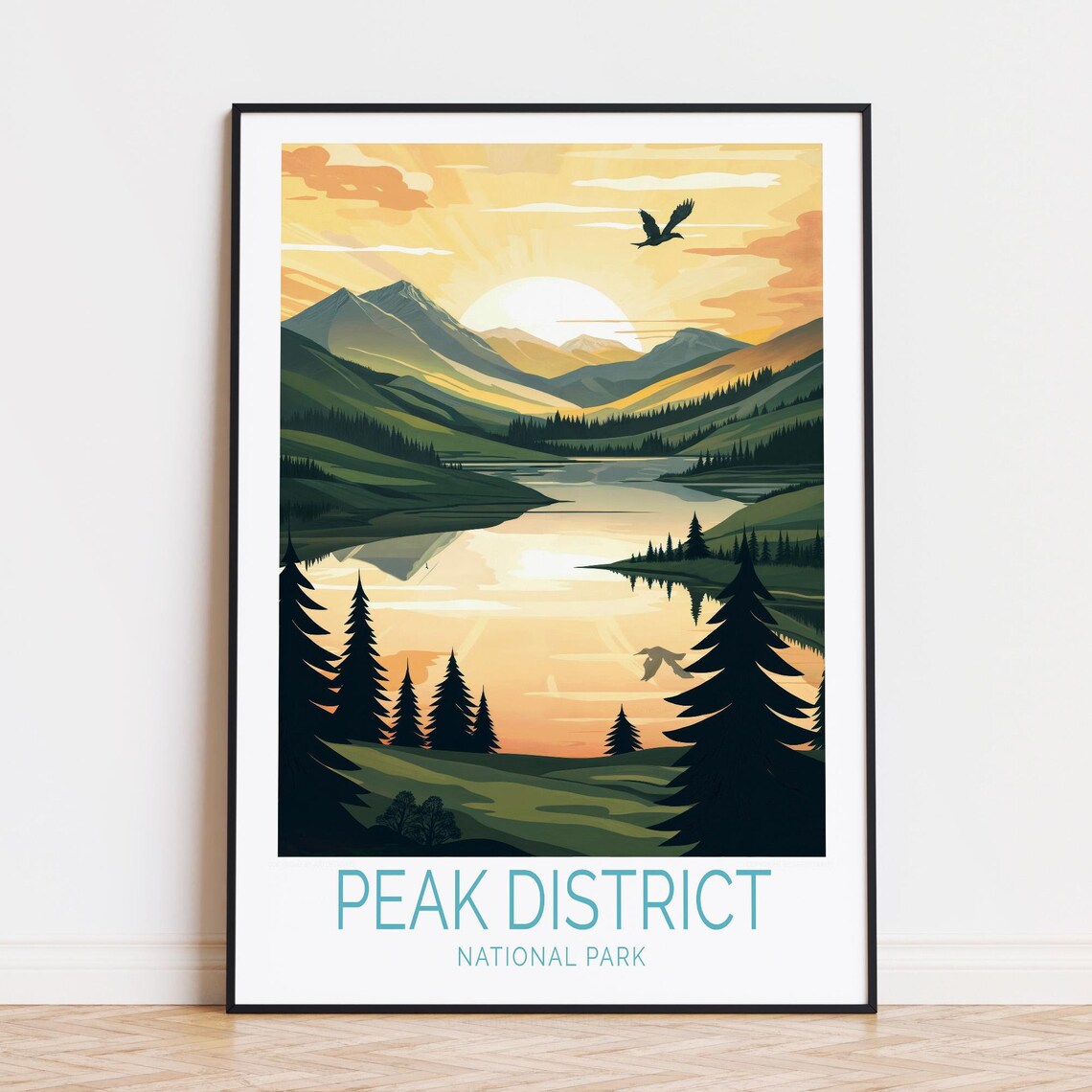 Peak District National Park Mountain Lake Sunset England Travel Poster