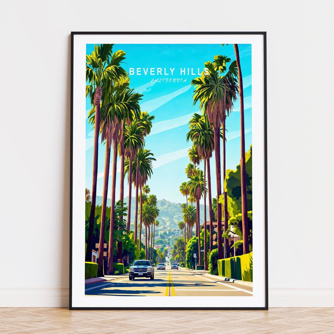 Beverly Hills California Palm Tree Lined Avenue City Travel Poster