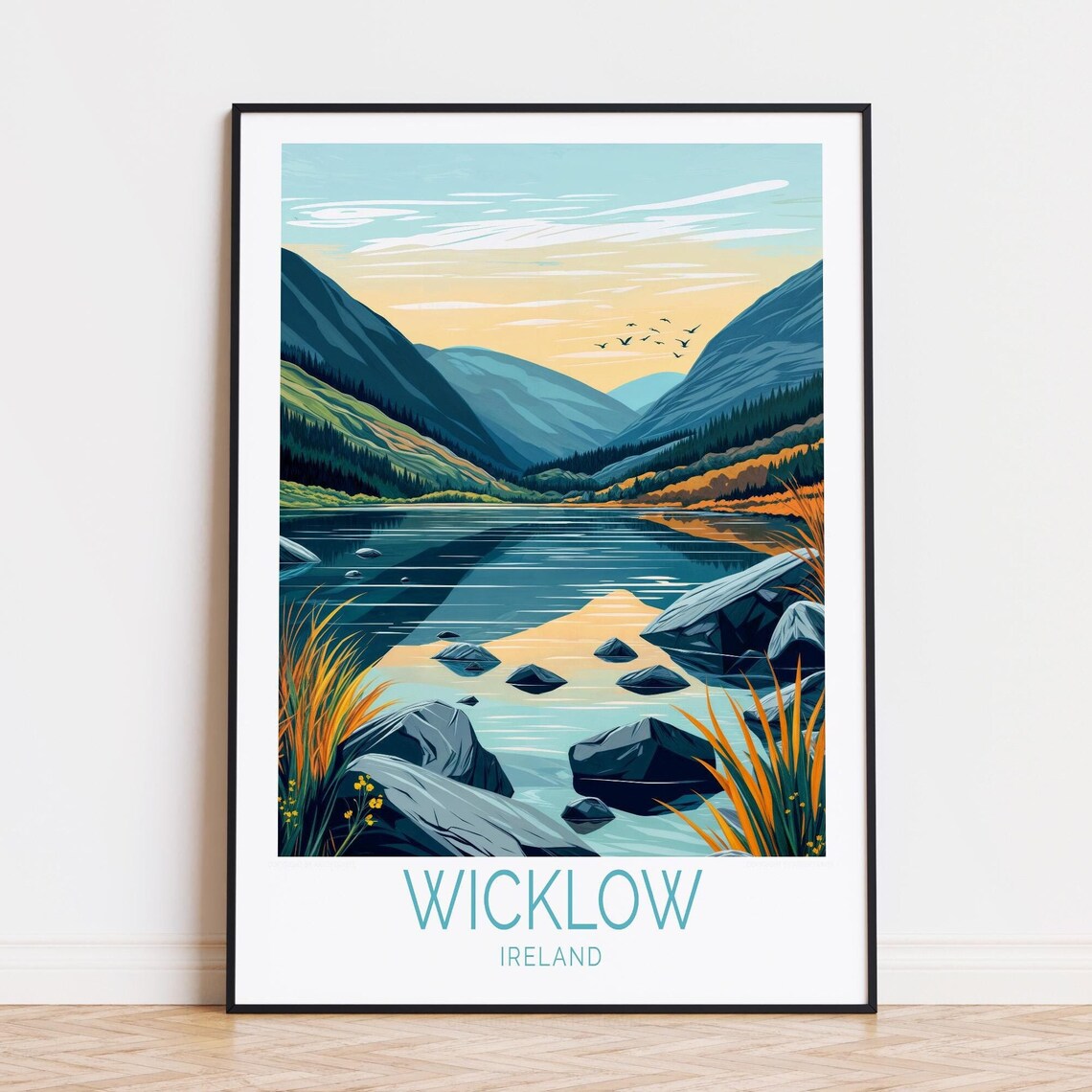 Wicklow Ireland Mountain Lake Valley Sunset Glow Travel Poster