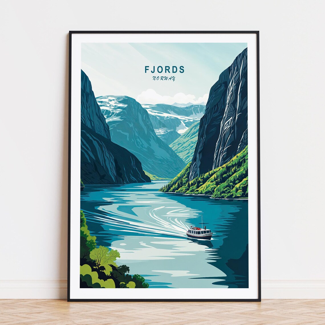 Fjords Norway Fjord Cruise Boat Scene With Title At Top Poster