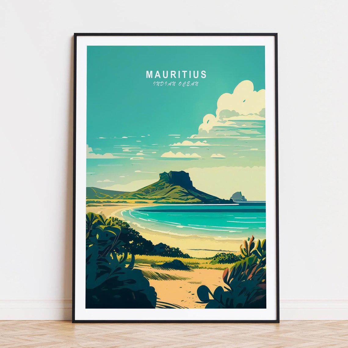 Mauritius Indian Ocean Beach with Green Mountain View Poster