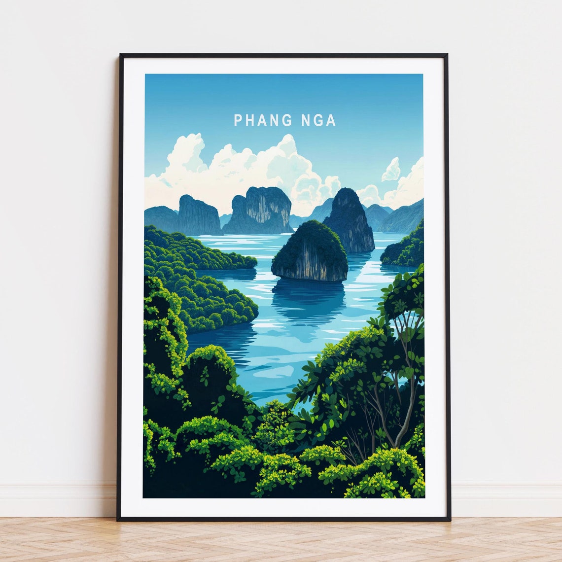Phang Nga Thailand Limestone Cliffs Lagoon Skyline Travel Poster