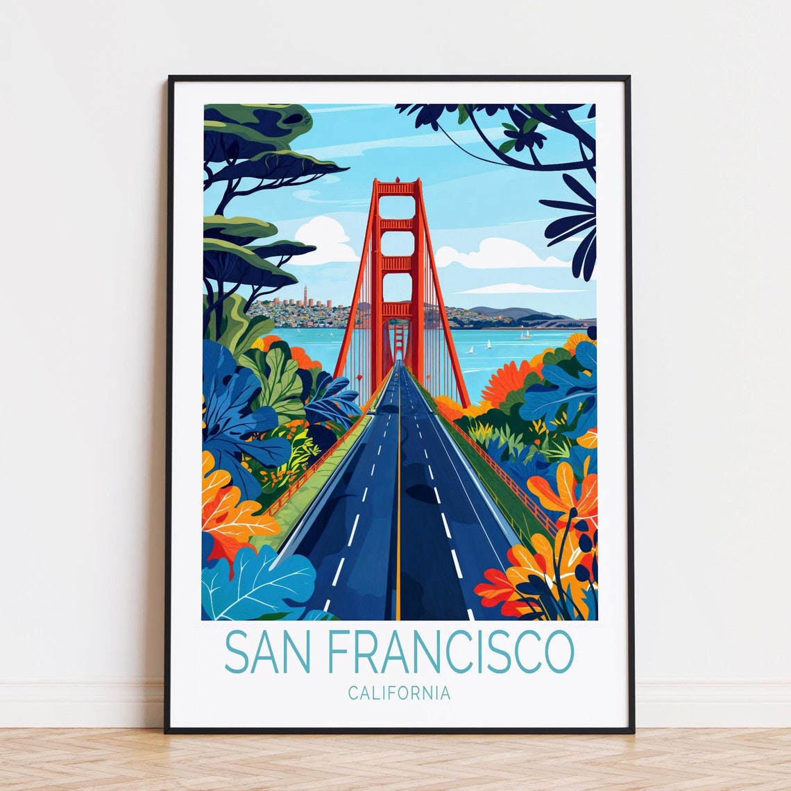 San Francisco California Golden Gate Bridge Colorful Travel Poster