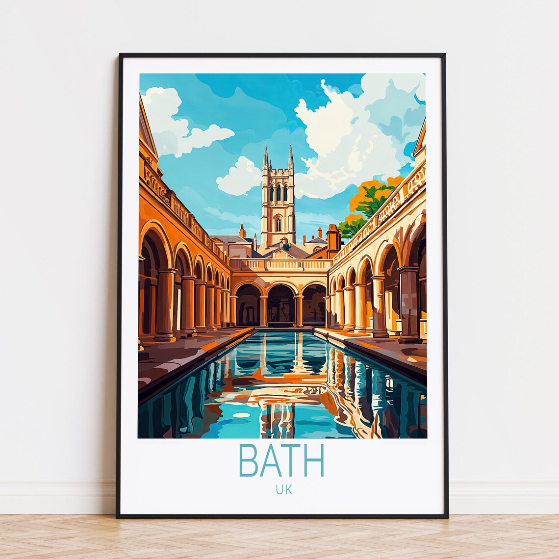 Bath UK Roman Baths Great Bath Colonnade Courtyard Travel Poster