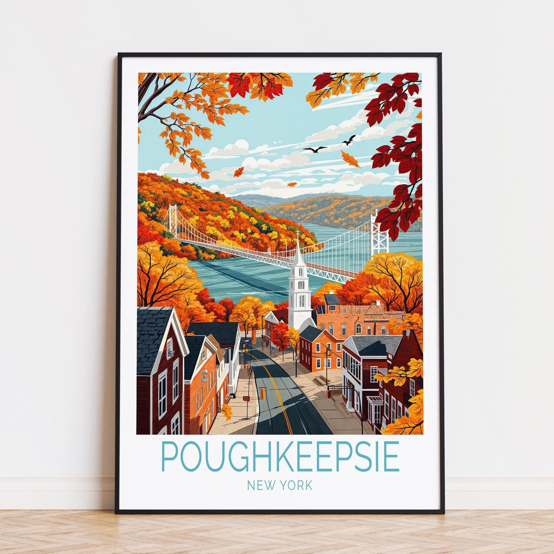 Poughkeepsie New York Fall Foliage Mid Hudson Bridge View Poster