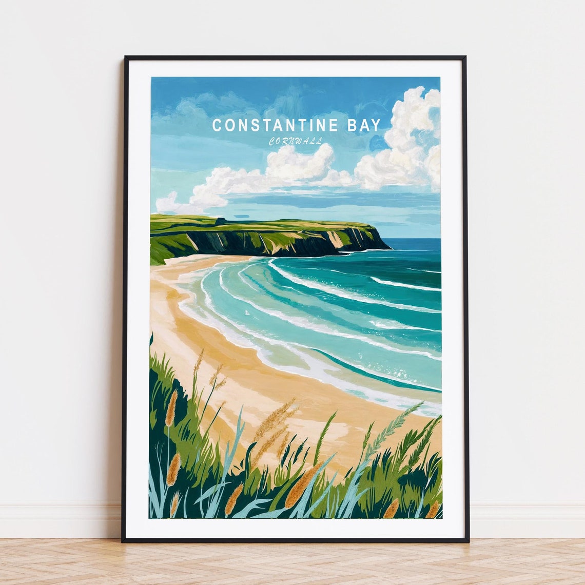Constantine Bay Cornwall Sandy Beach Rolling Surf And Cliffs Poster