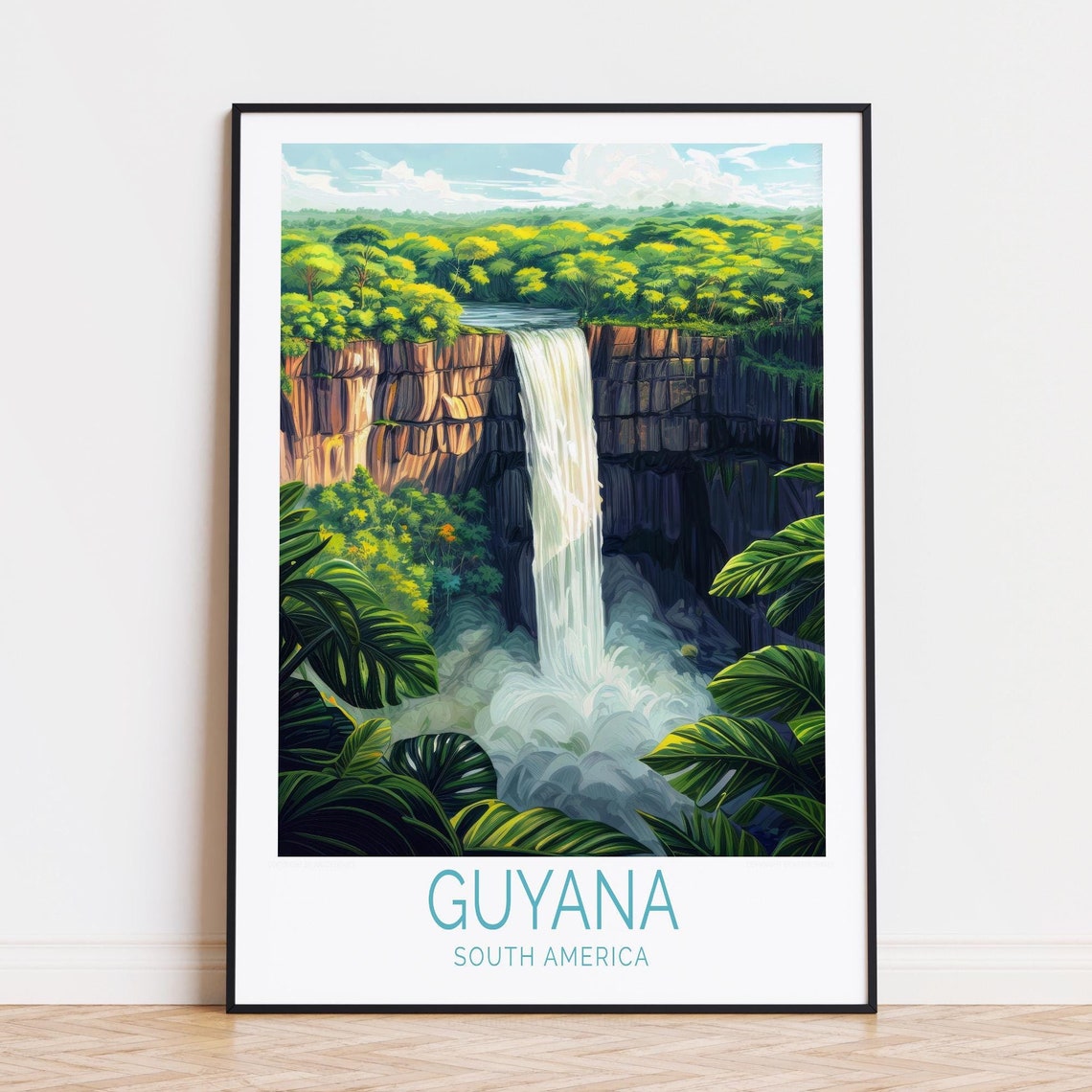 Guyana South America Lush Jungle Waterfall Canyon Travel Poster