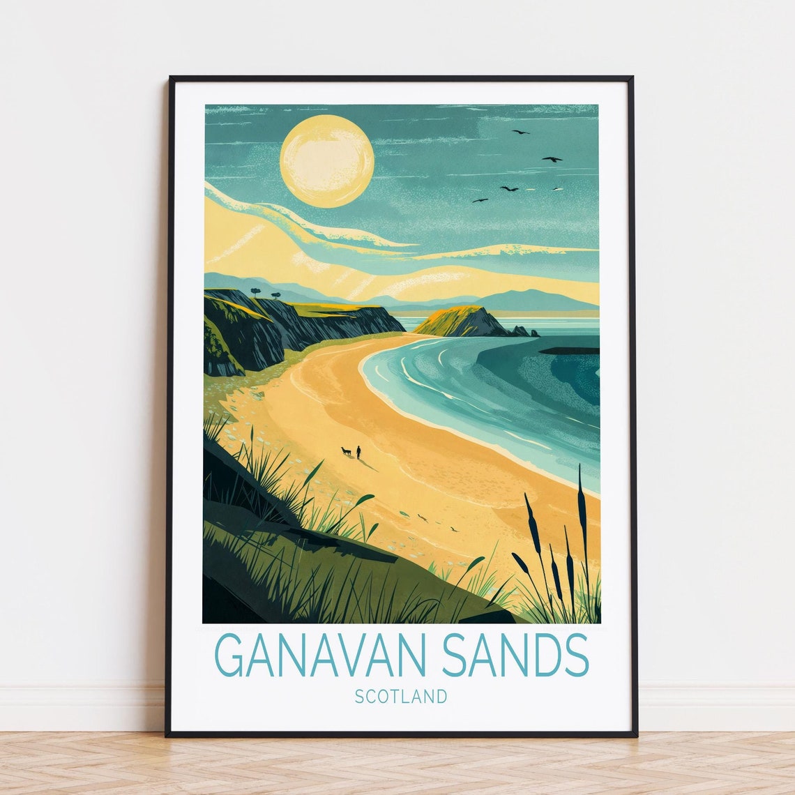 Ganavan Sands Scotland Sunset Beach Cliffs Seaside Travel Poster