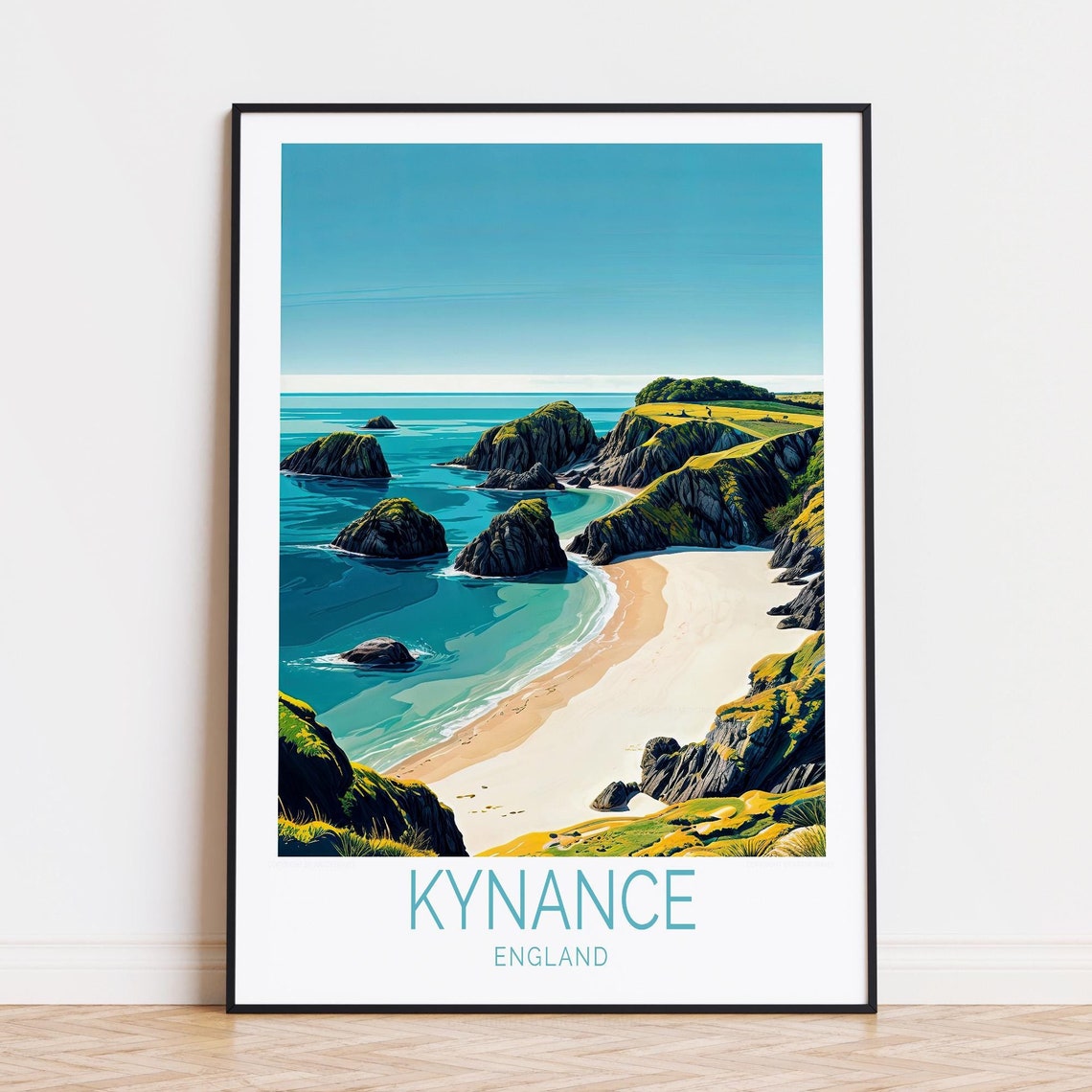 Kynance Cove England Sea Stacks Cliffs and Sandy Cove Beach Poster