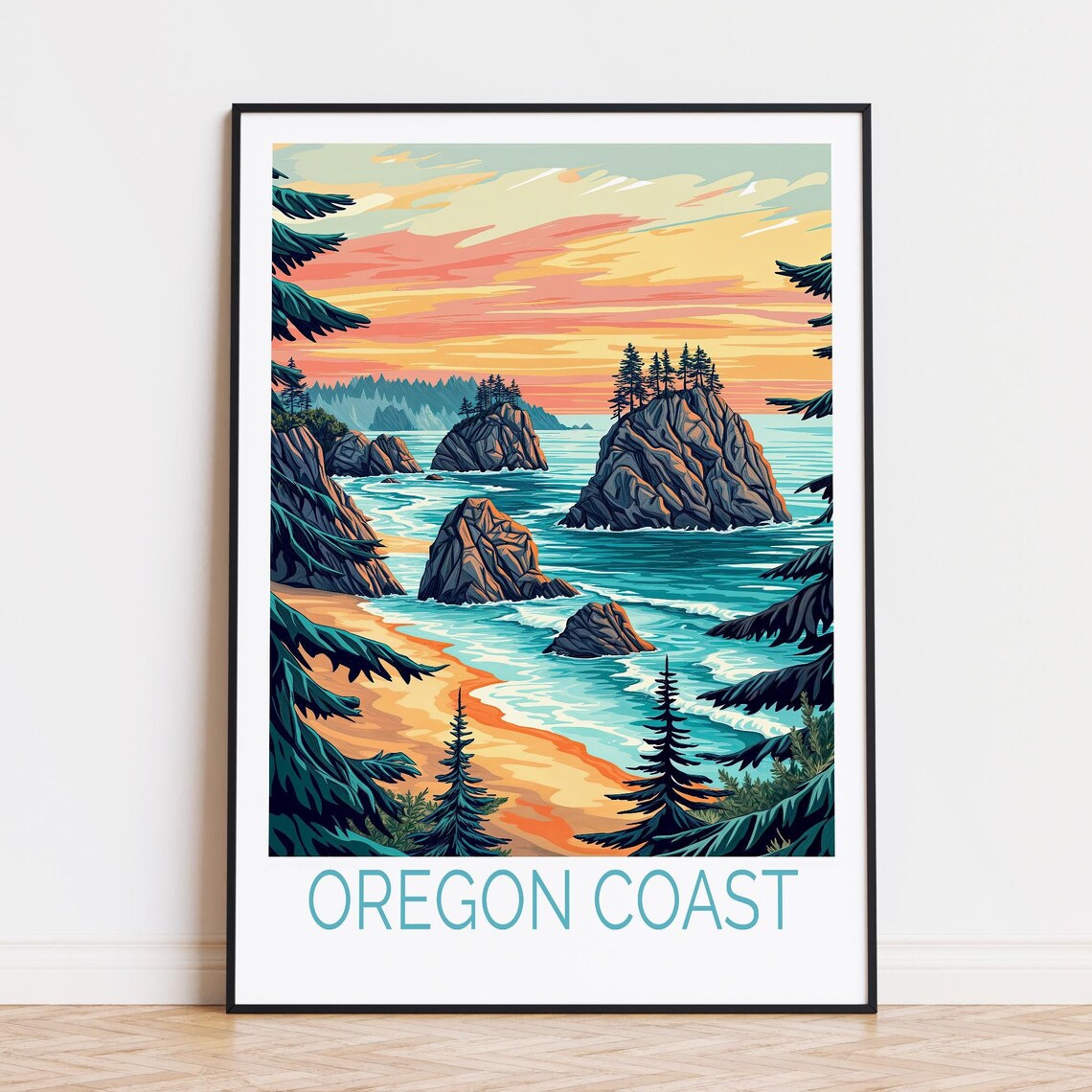 Oregon Coast Travel Poster, Oregon Wall Art Print