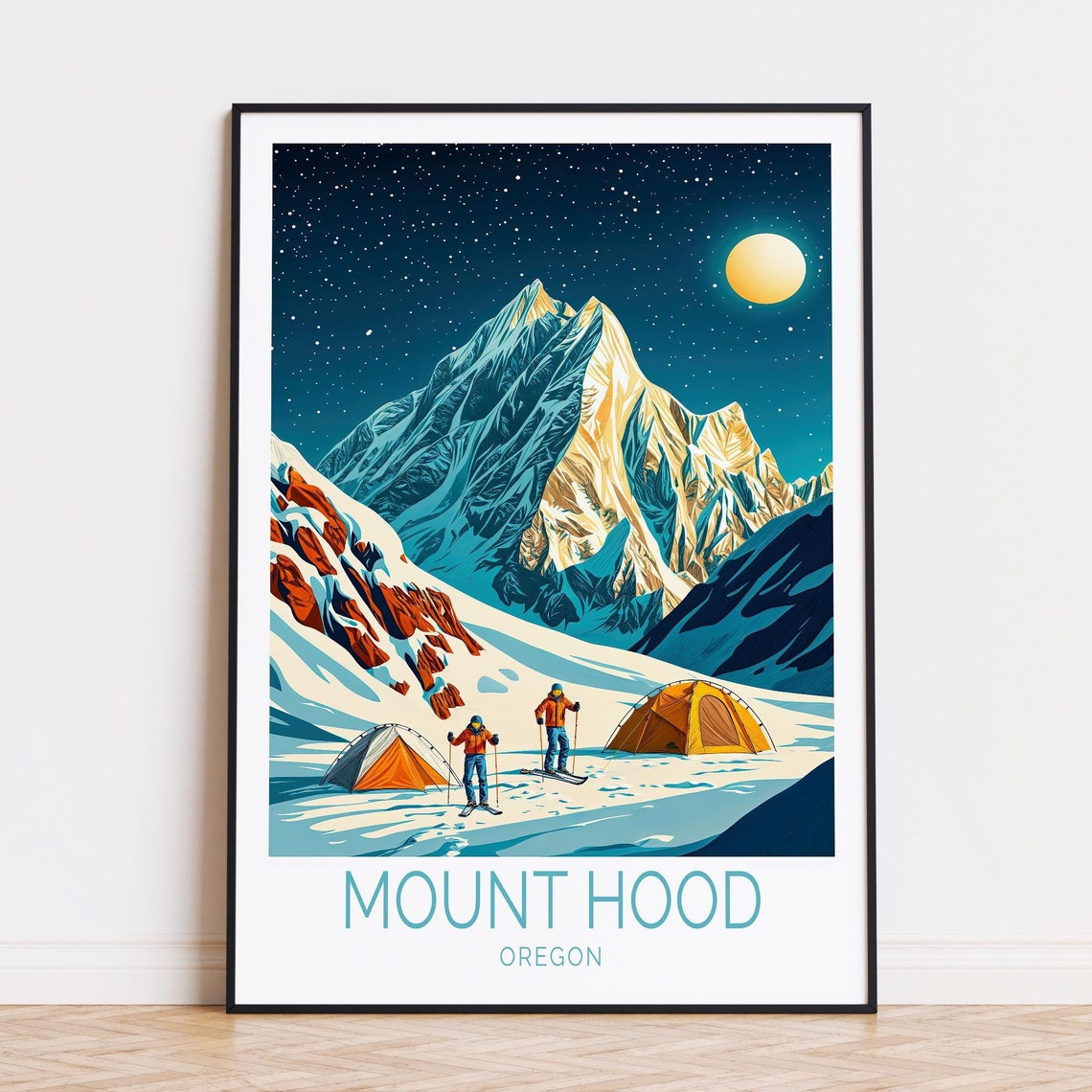 Mount Hood Oregon Starry Night Ski Camp Under the Moon Poster