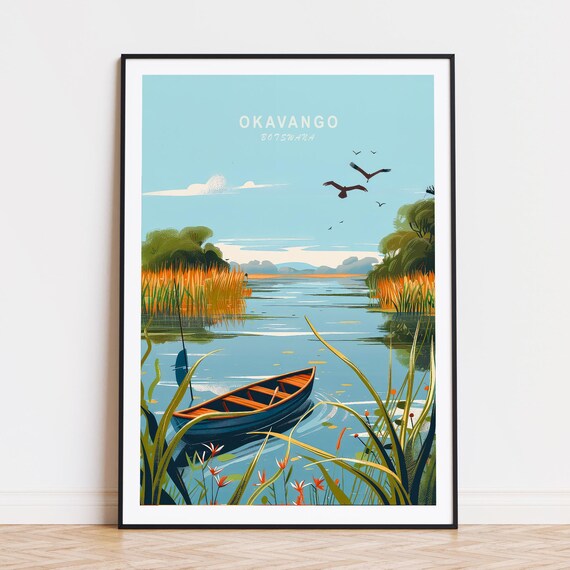 Okavango Botswana Travel Poster Botswana Wall Art Botswana Okavango Print Birthday Gifts Personalised Travel Poster