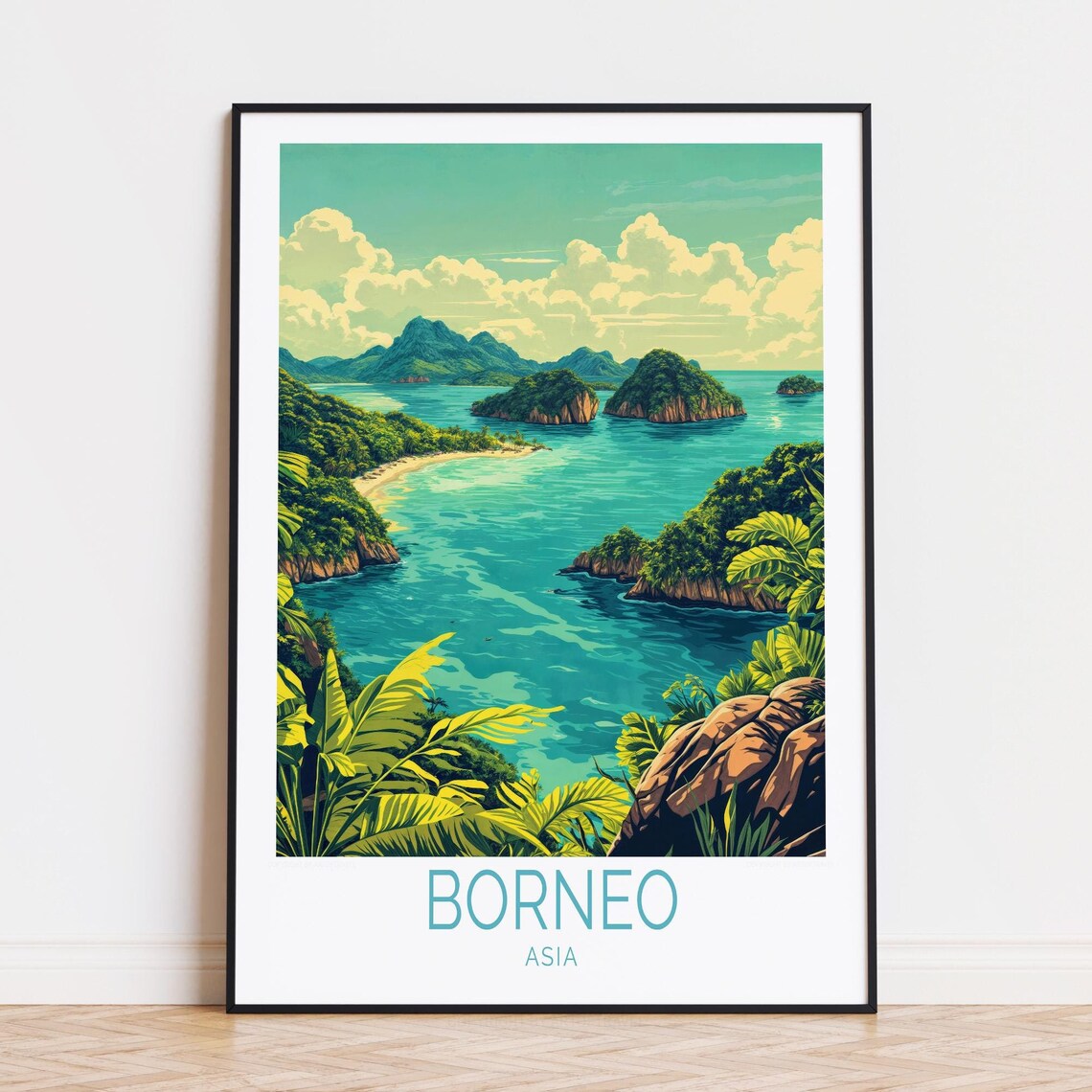 Borneo Asia Tropical Island Bay Turquoise Water Travel Poster