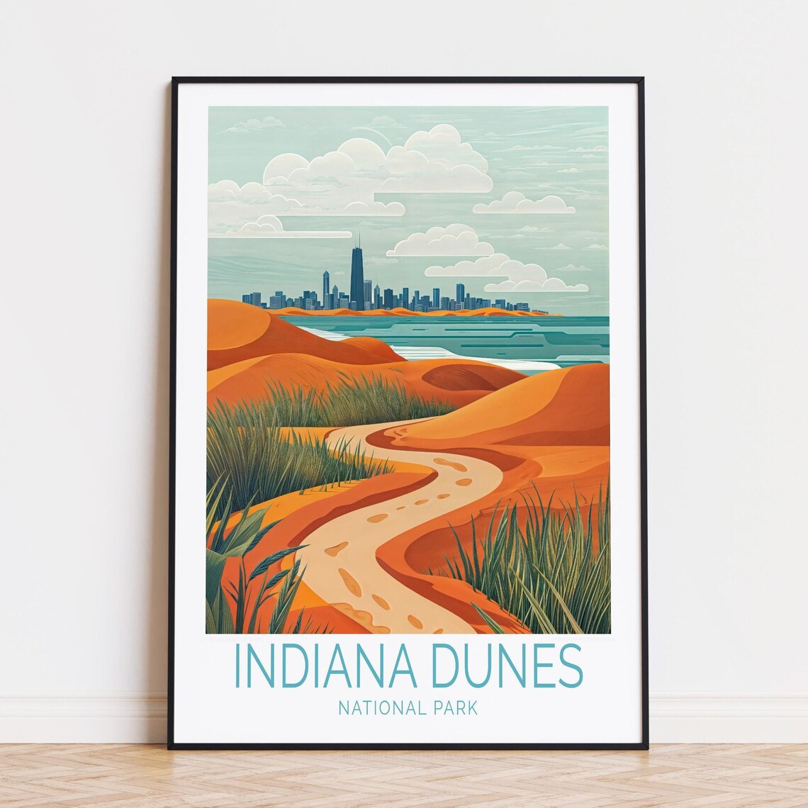 Indiana Dunes National Park Chicago Skyline Lake View Travel Poster