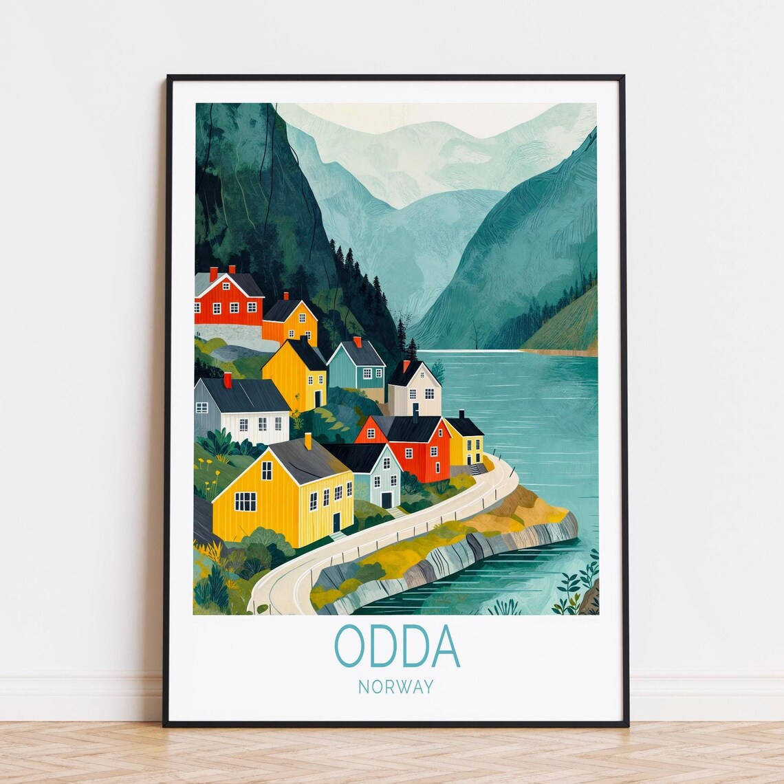 Scenic Odda Norway Colorful Fjord Houses Mountain Village Poster
