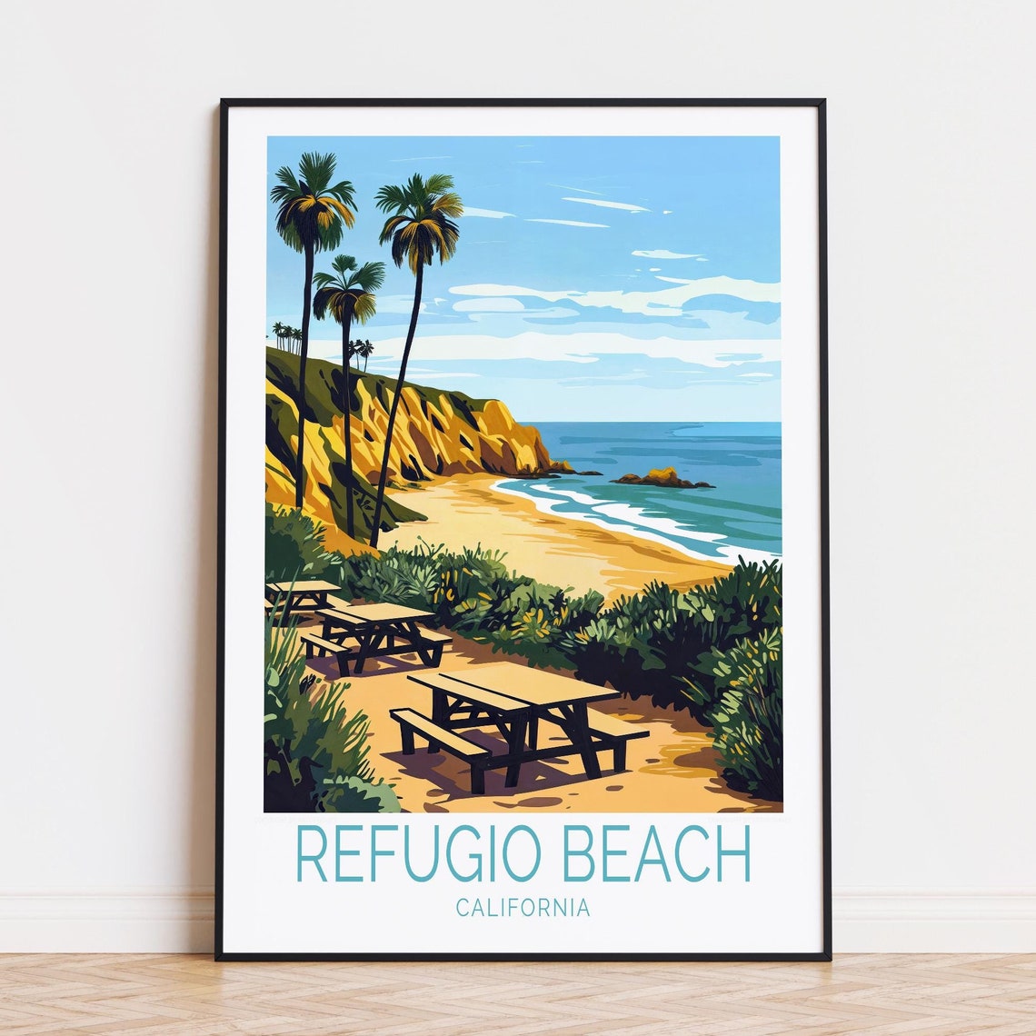 Refugio Beach California Palm Trees Cliffs Picnic Cove Poster