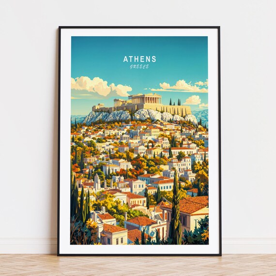 Athens Greece Acropolis View Over City Rooftops Travel Poster