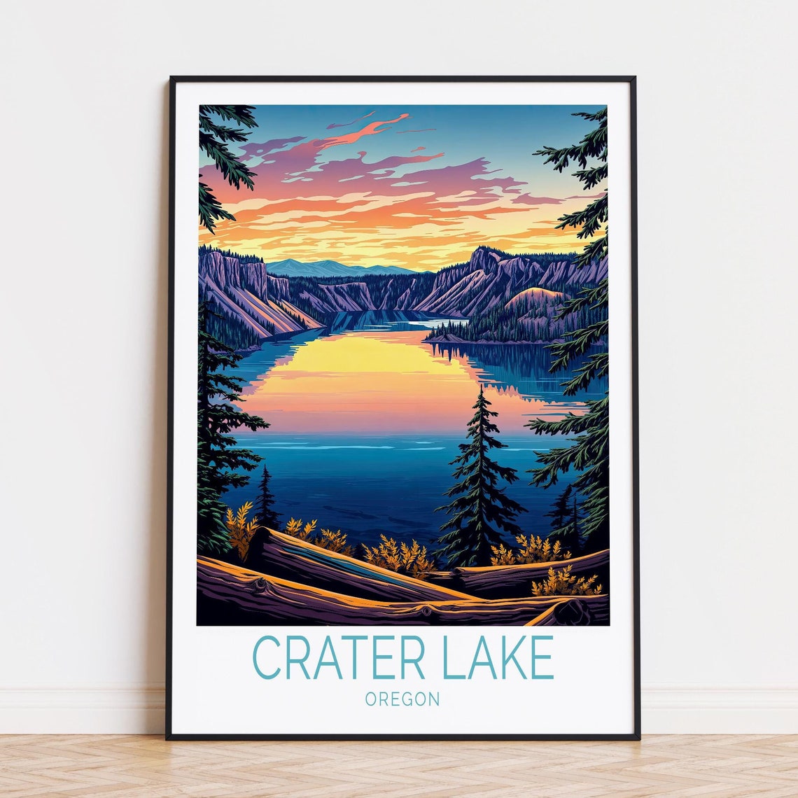 Crater Lake Oregon Travel Poster Crater Lake National Park Print Oregon Wall Art Custom Travel Poster Birthday Gifts